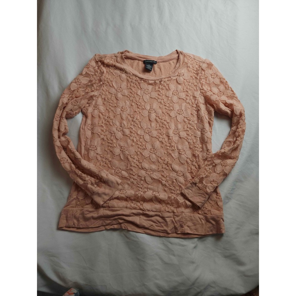 Adrianna Papell Warm Blush Floral Lace Front Long Sleeve Top Small‎